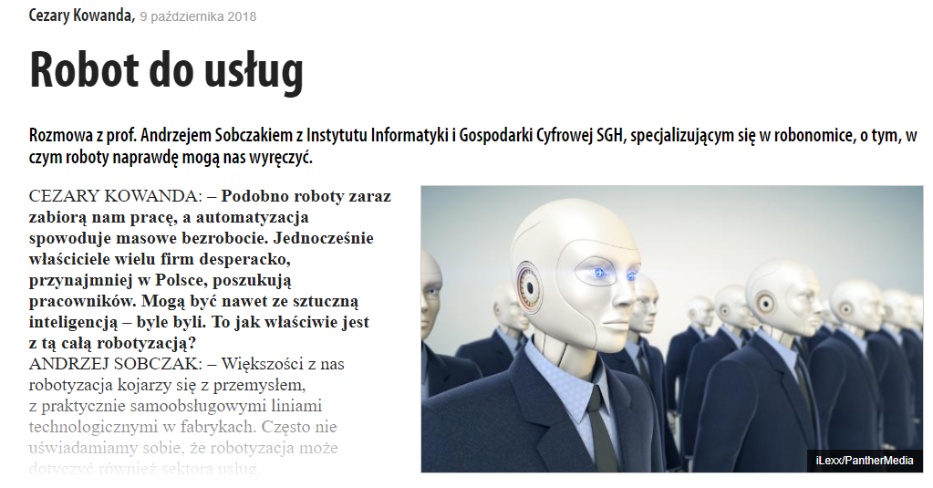 Roboty do usług - czyli mój wywiad dla tygodnika 